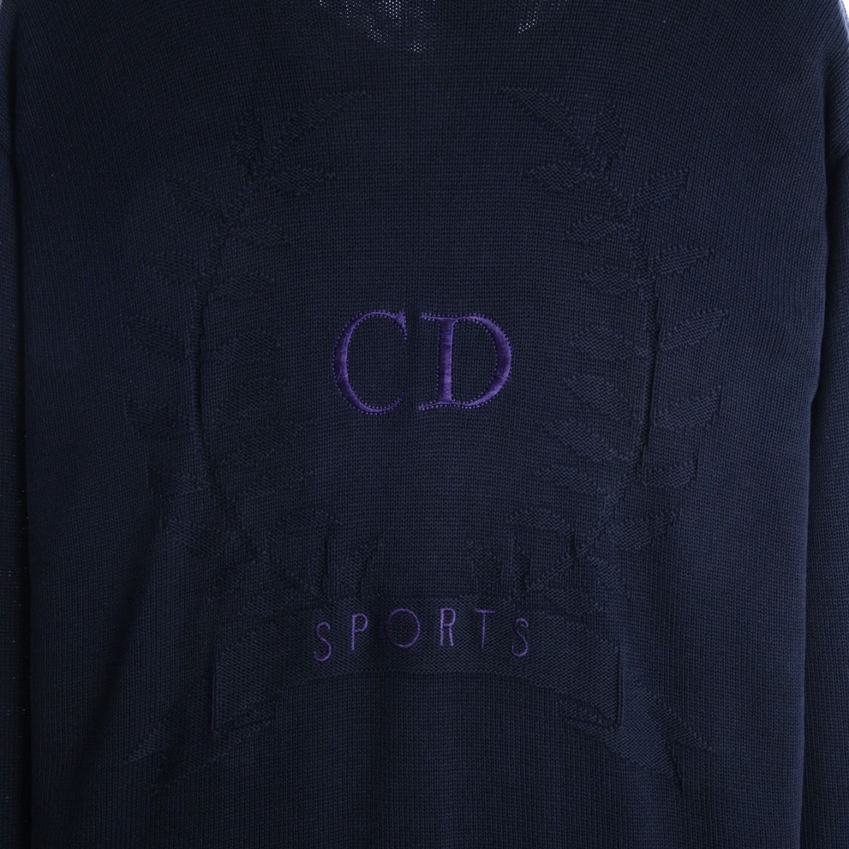 90s Christian Dior Navy Embroidered Knitted Jumper (M)