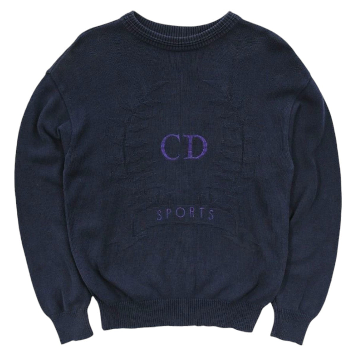 90s Christian Dior Navy Embroidered Knitted Jumper (M)