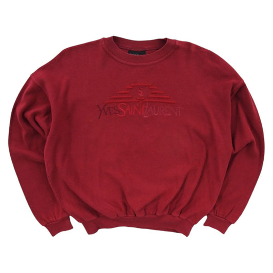 00s Yves Saint Laurent Red Embroidered Sweatshirt (XXS)