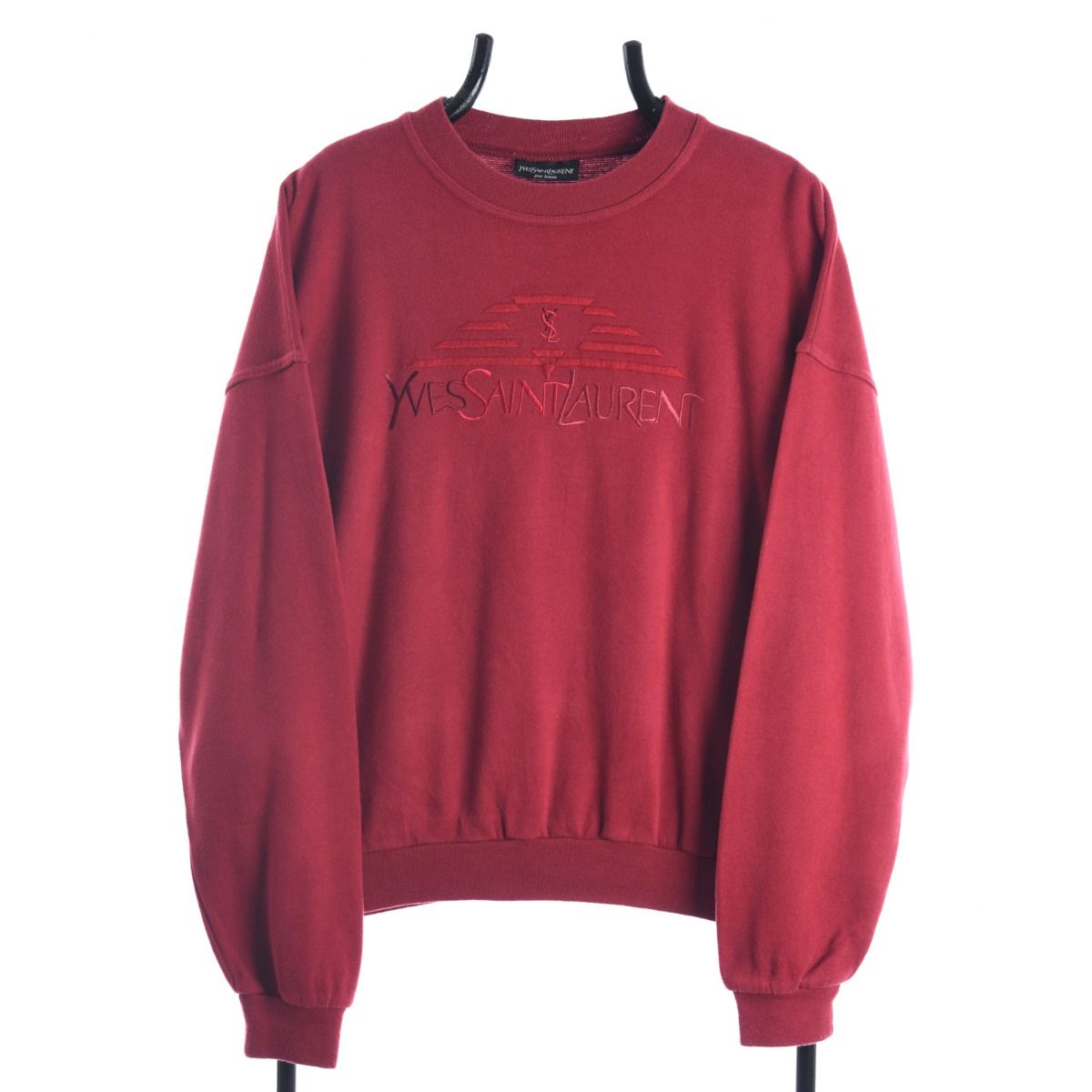 00s Yves Saint Laurent Red Embroidered Sweatshirt (XXS)