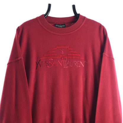 00s Yves Saint Laurent Red Embroidered Sweatshirt (XXS)