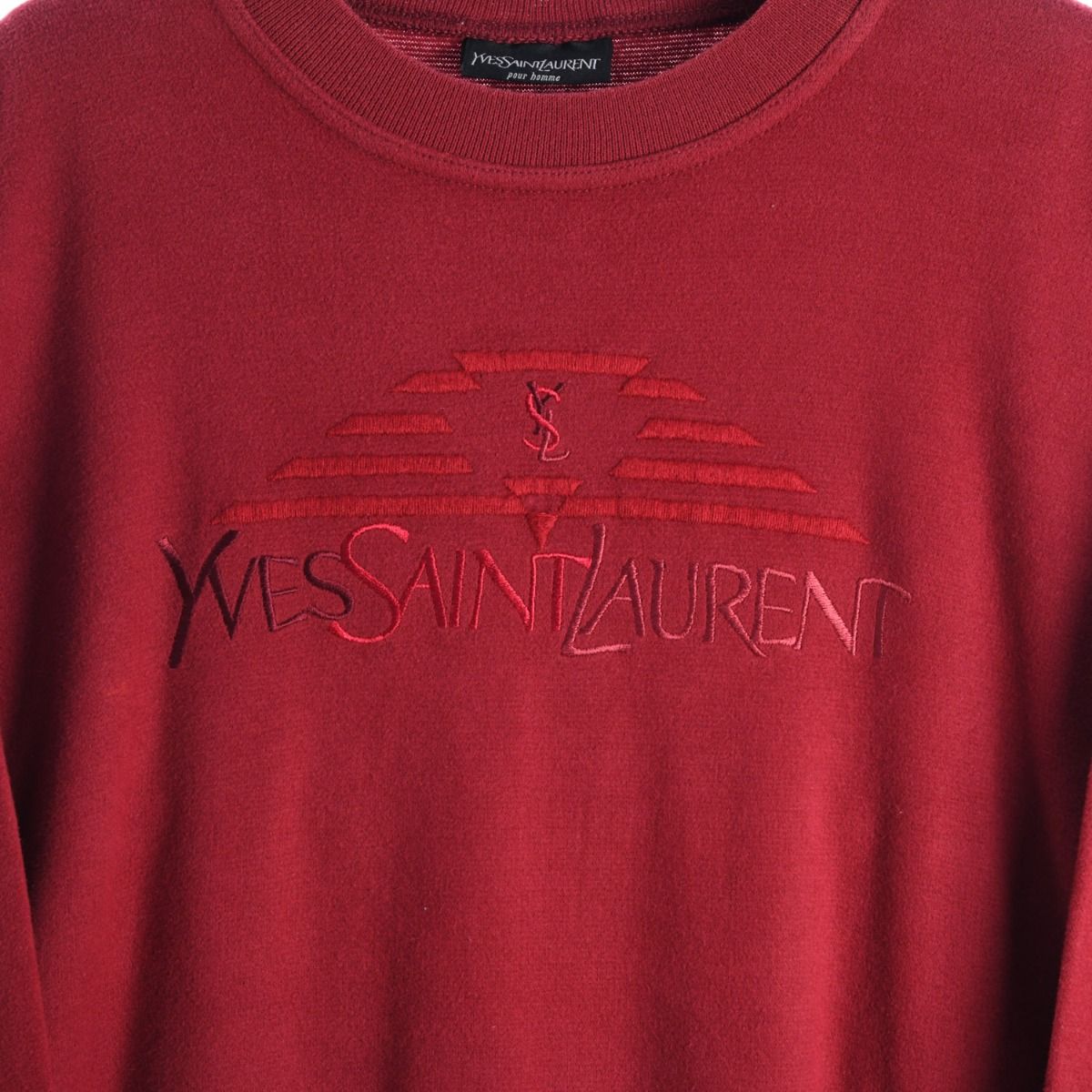 00s Yves Saint Laurent Red Embroidered Sweatshirt (XXS)