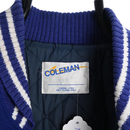 80s Coleman College Leather Blue/White Varsity Jacket (XXL)