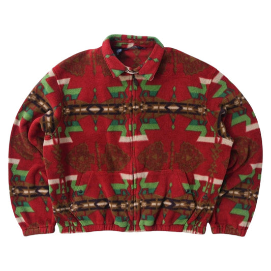 90s Polo Ralph Lauren Red Aztec Fleece Harrington Jacket (XXL)