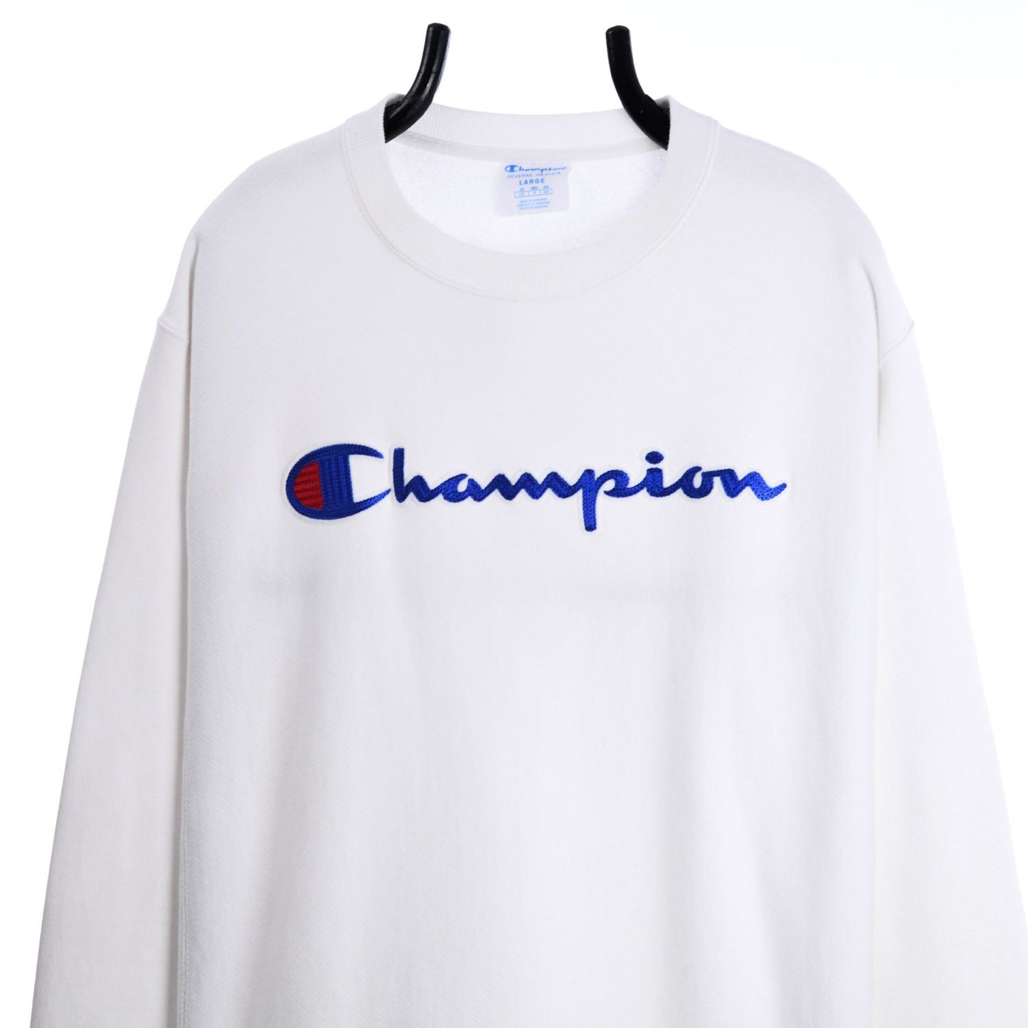 00s Champion Reverse Weave White Embroidered Sweatshirt (L)