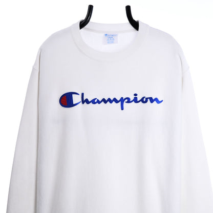 00s Champion Reverse Weave White Embroidered Sweatshirt (L)