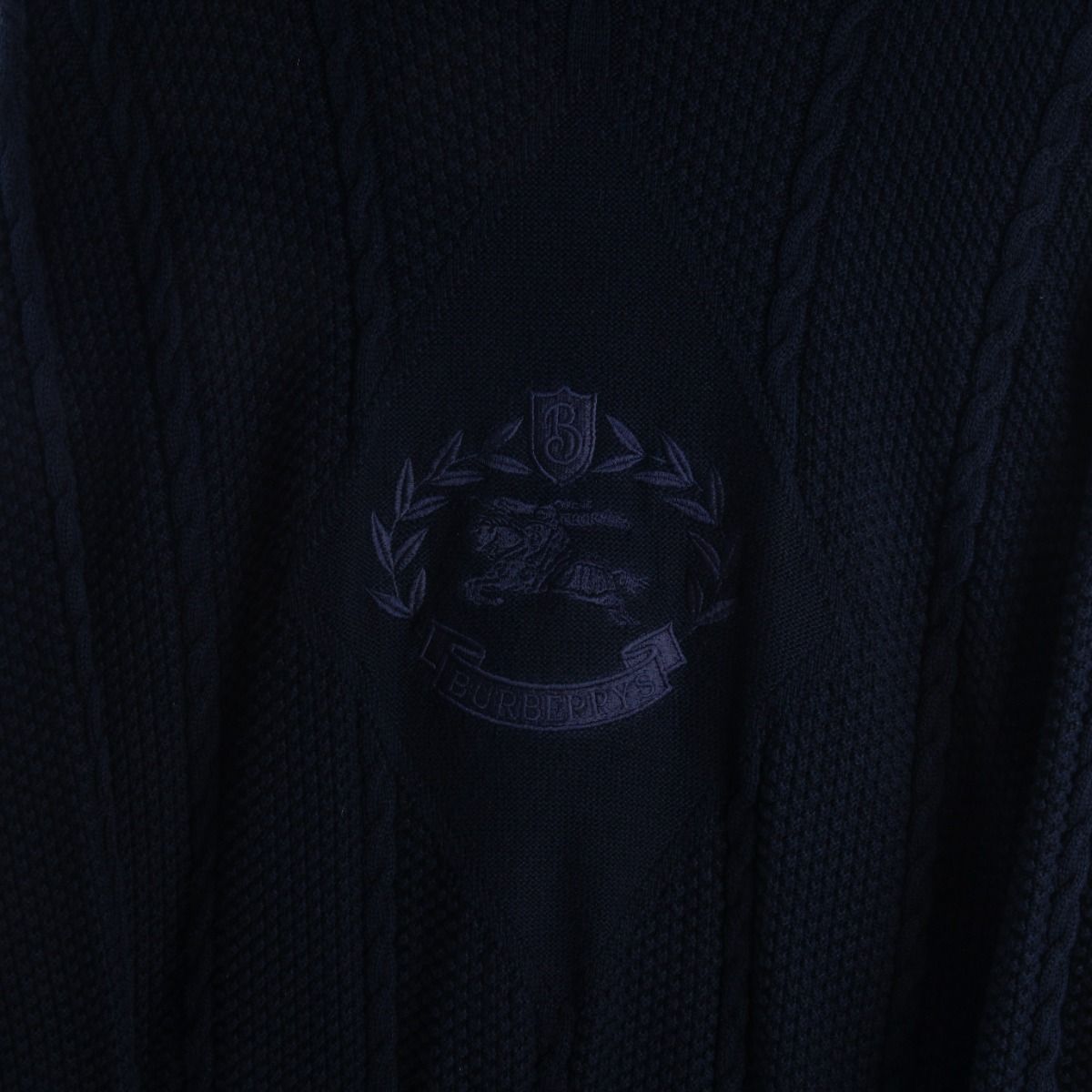 90s Burberrys Navy Embroidered Knit Jumper (L)