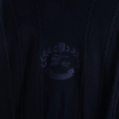 90s Burberrys Navy Embroidered Knit Jumper (L)