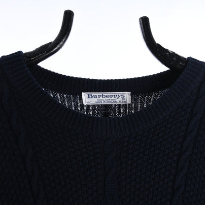 90s Burberrys Navy Embroidered Knit Jumper (L)