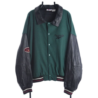 90s Reebok Green/Black Heavy Varsity Jacket (XL)