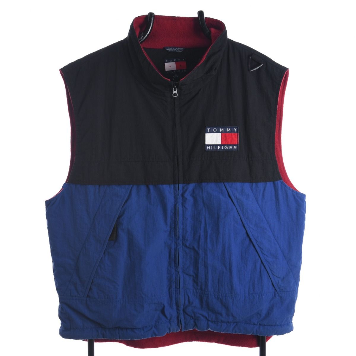 90s Tommy Hilfiger Black/Blue Fleece Lined Gilet (XL)