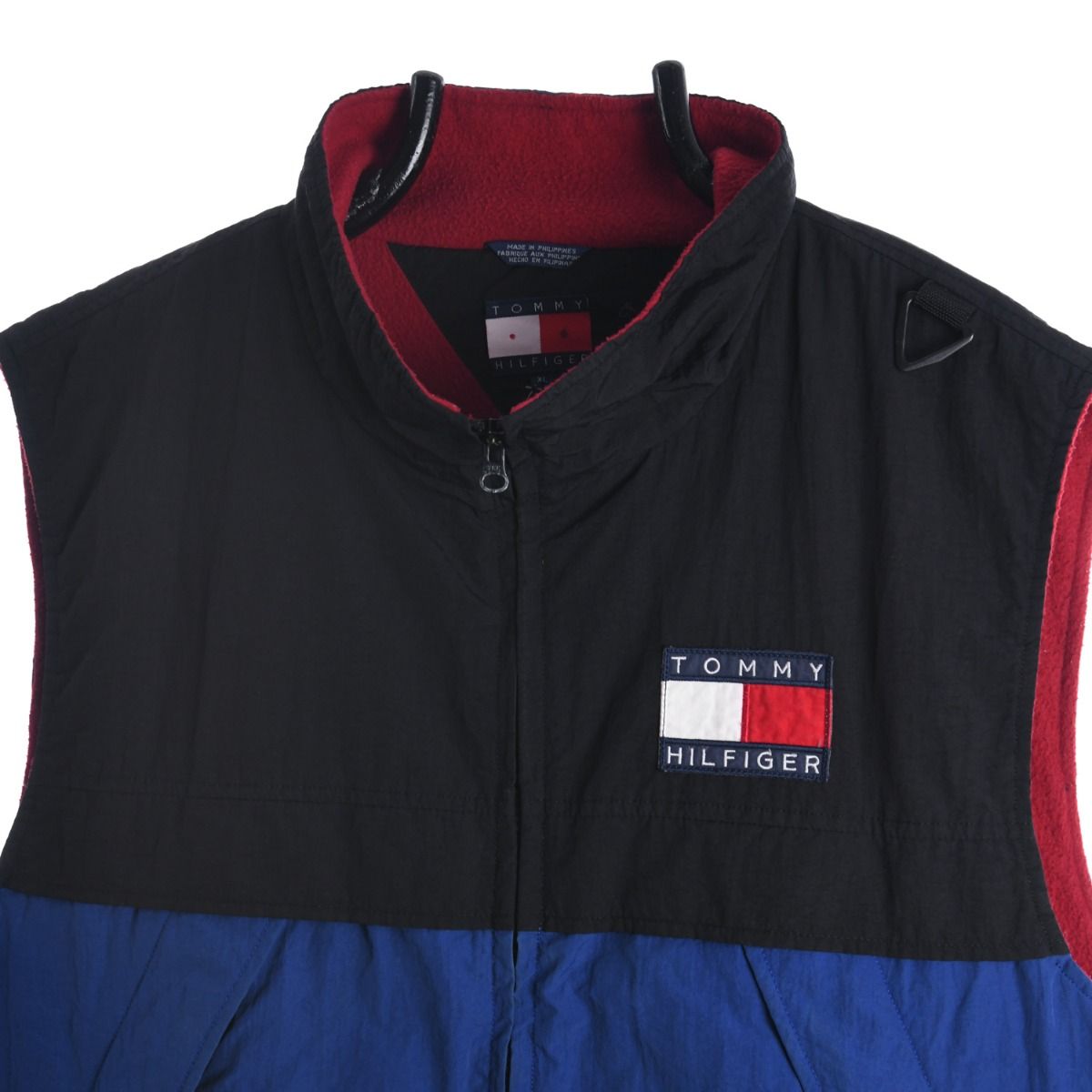 90s Tommy Hilfiger Black/Blue Fleece Lined Gilet (XL)