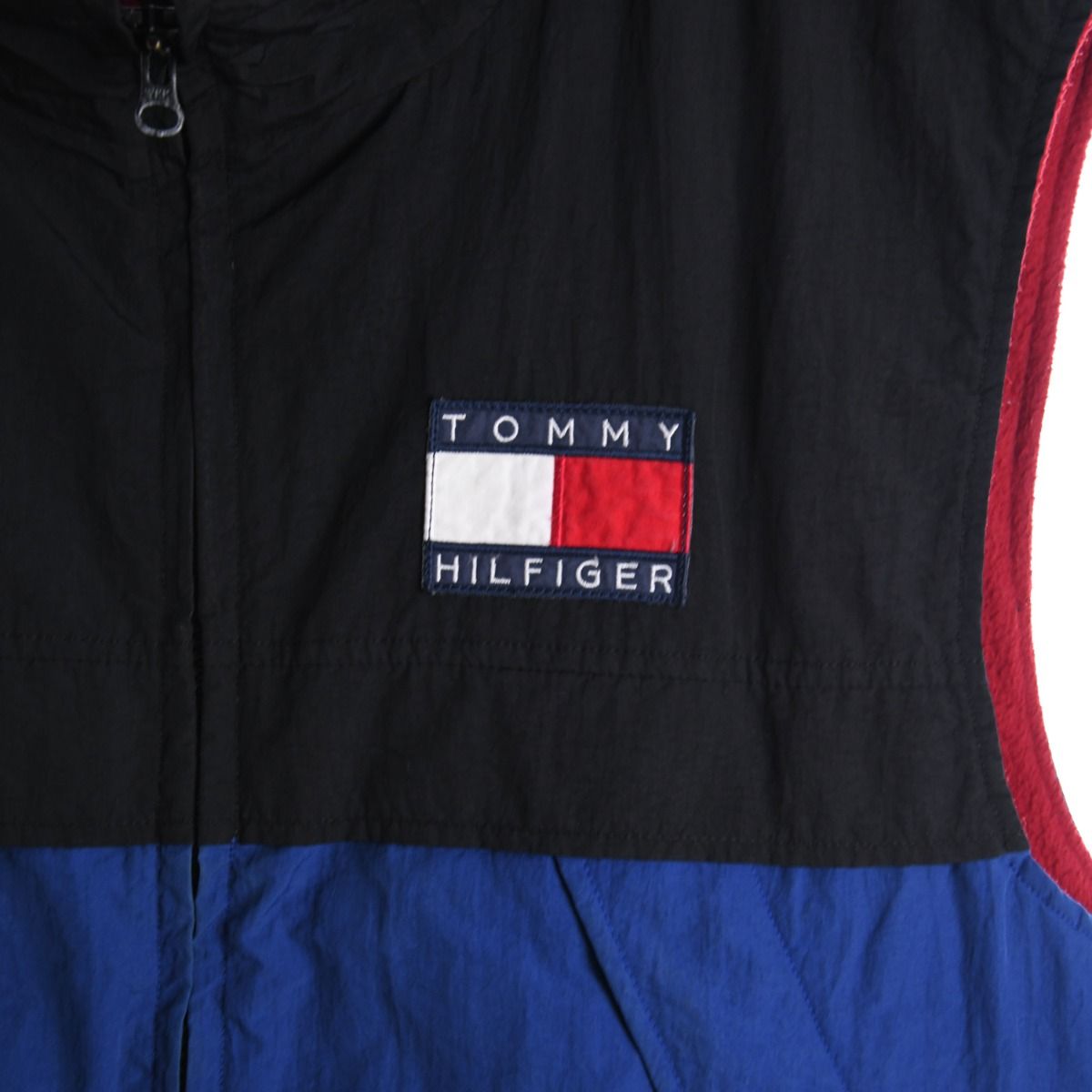 90s Tommy Hilfiger Black/Blue Fleece Lined Gilet (XL)