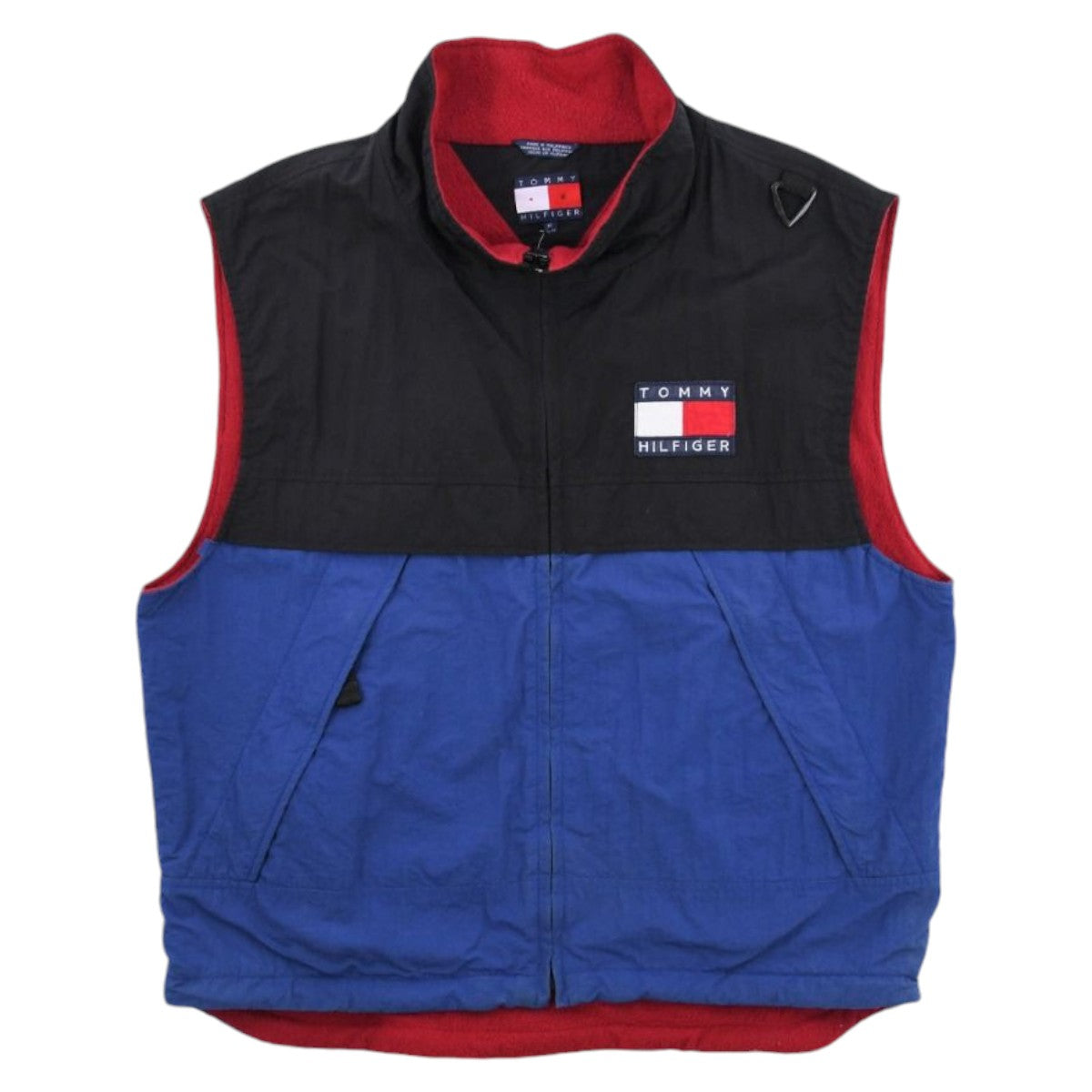 90s Tommy Hilfiger Black/Blue Fleece Lined Gilet (XL)