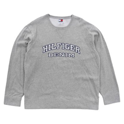 90s Tommy Hilfiger Denim Grey Embroidered Sweatshirt (XL)