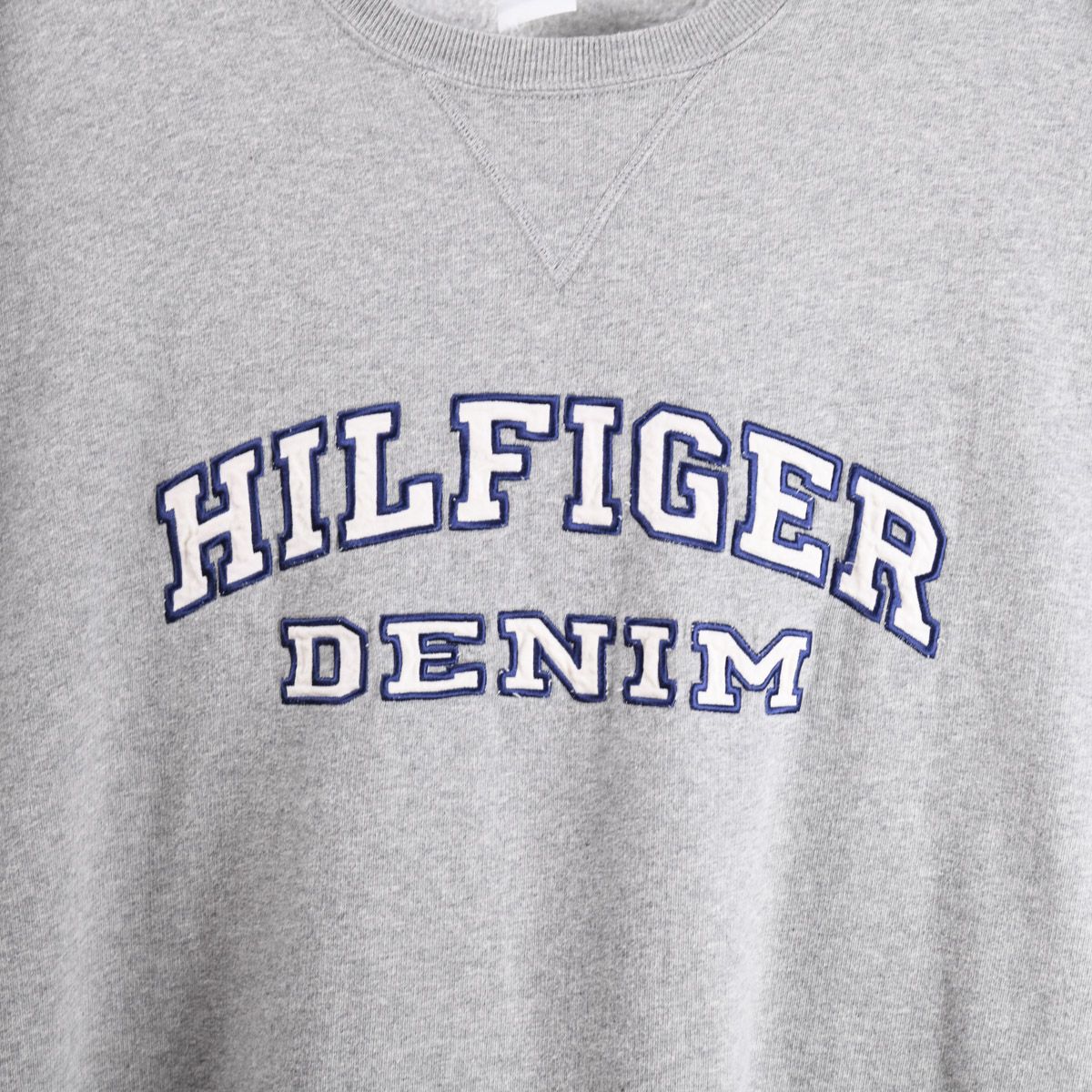 90s Tommy Hilfiger Denim Grey Embroidered Sweatshirt (XL)