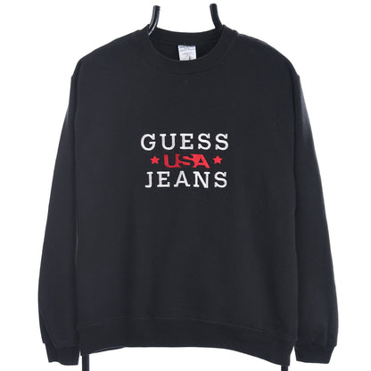 90s Guess Jeans Black Embroidered Sweatshirt (XS)