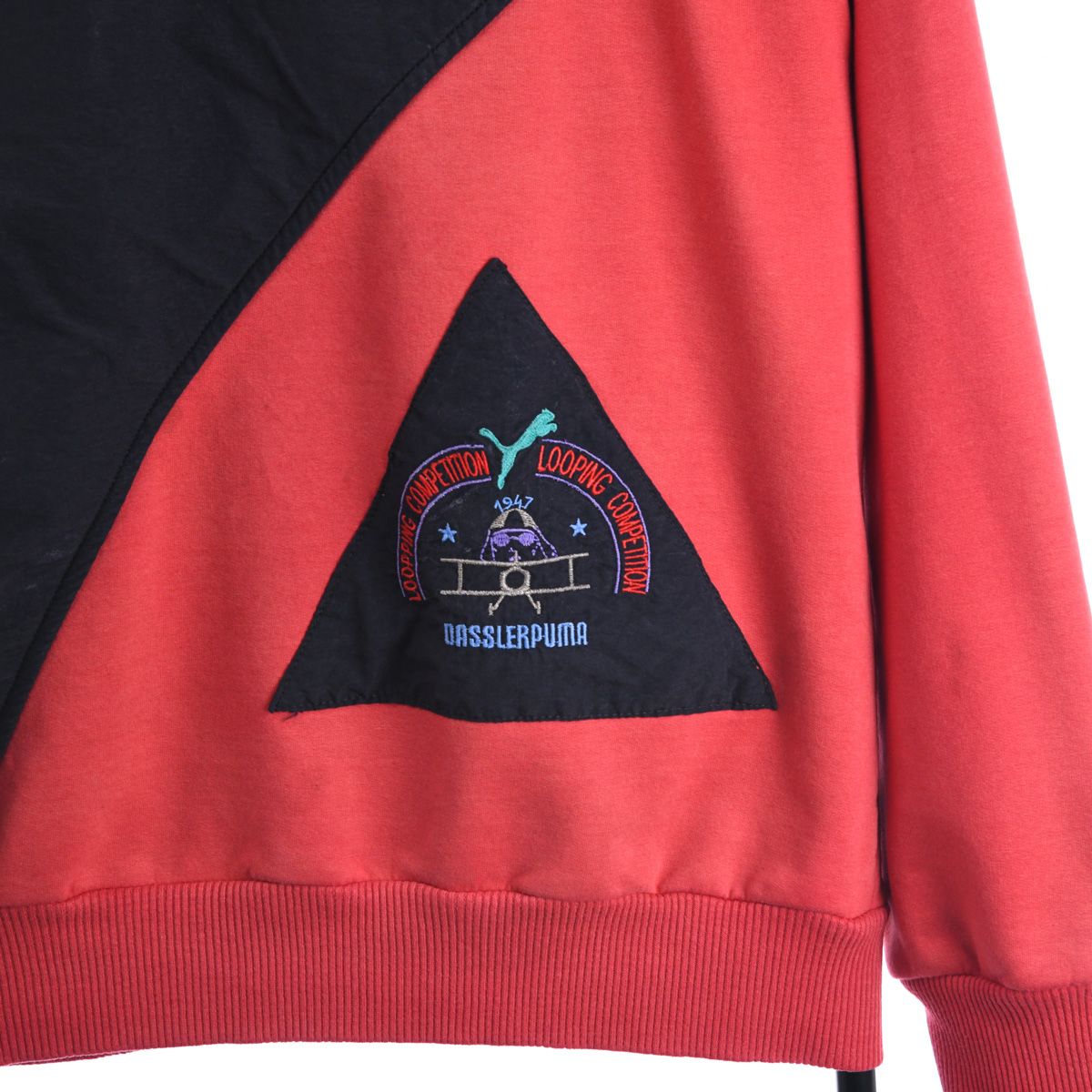 90s Puma Red/Black Embroidered Panel Sweatshirt (M)