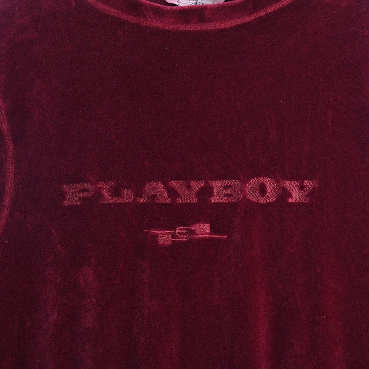 90s Playboy Red Velour Thin Sweatshirt (S)