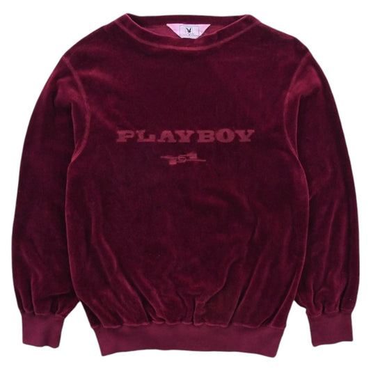 90s Playboy Red Velour Thin Sweatshirt (S)