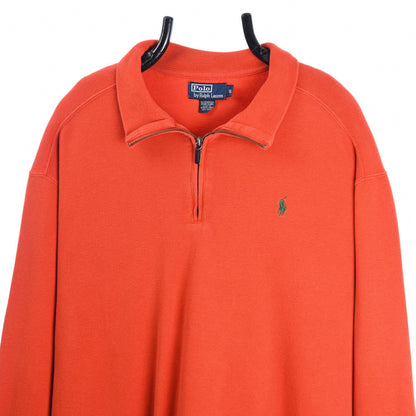 00s Polo Ralph Lauren Orange Embroidered 1/4 Zip Sweatshirt (XXL)