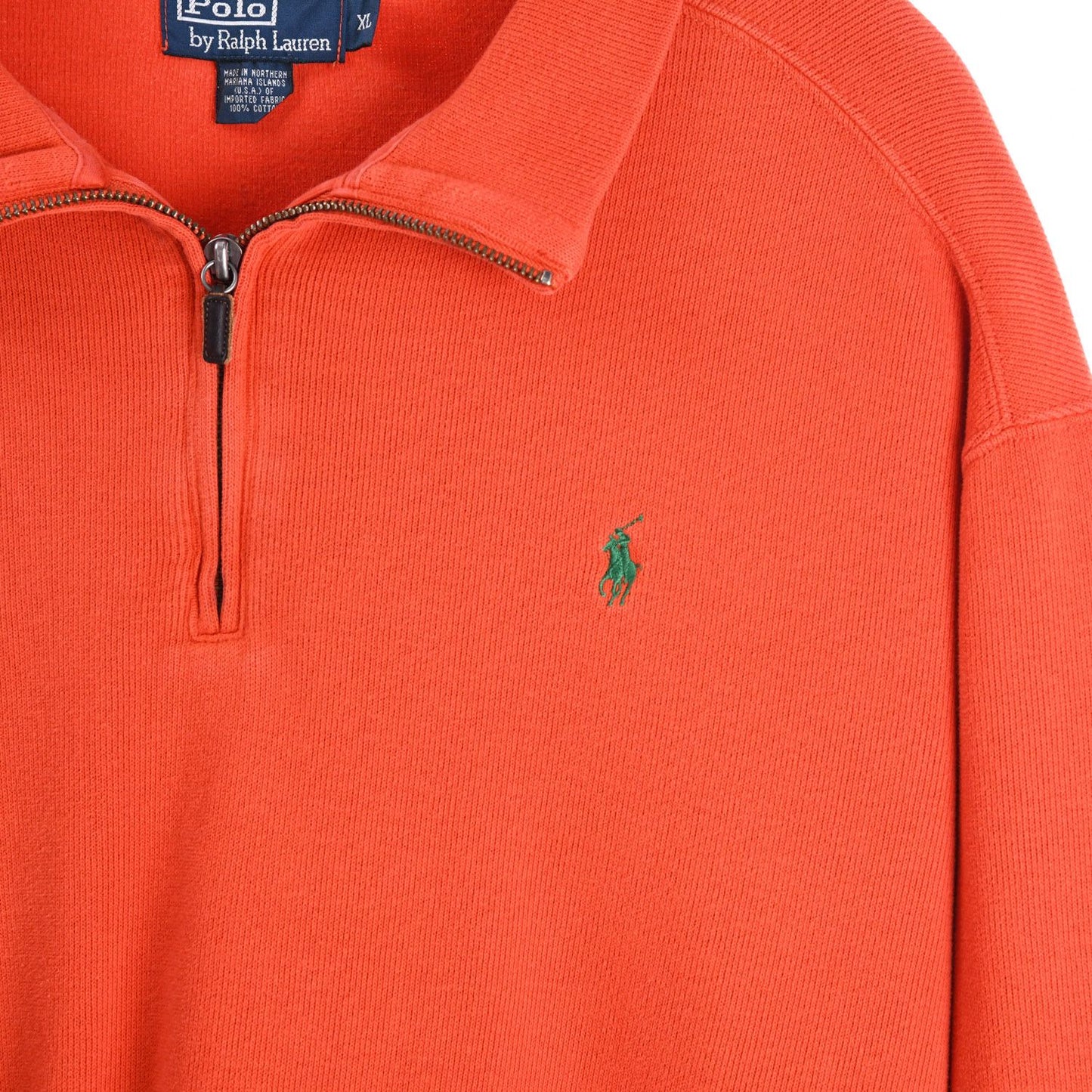 00s Polo Ralph Lauren Orange Embroidered 1/4 Zip Sweatshirt (XXL)