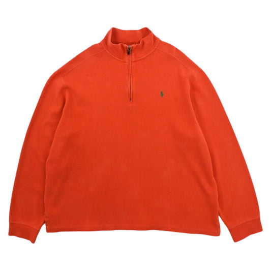 00s Polo Ralph Lauren Orange Embroidered 1/4 Zip Sweatshirt (XXL)