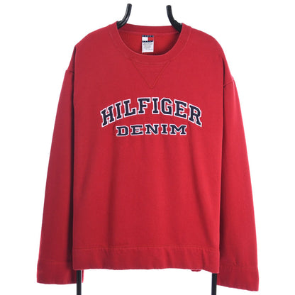 90s Tommy Hilfiger Denim Red Embroidered Sweatshirt (XXL)