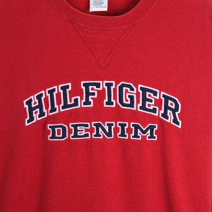 90s Tommy Hilfiger Denim Red Embroidered Sweatshirt (XXL)