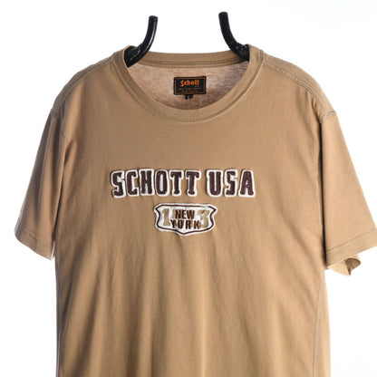 00s Schott Brown Embroidered T-Shirt (M)