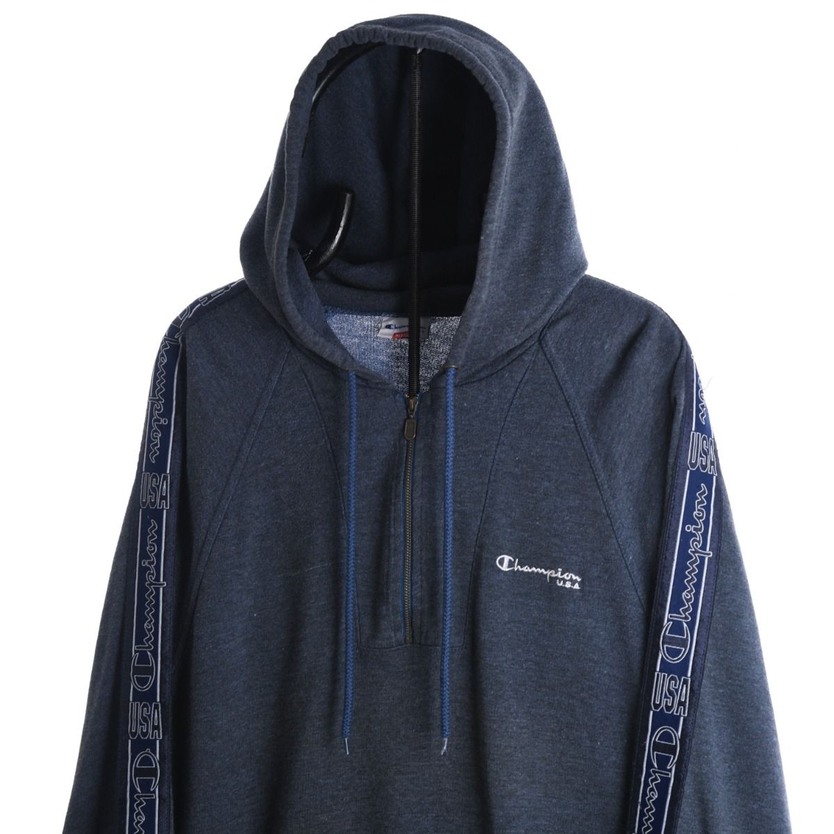 90s Champion Tape Logo Navy Hoodie (M)