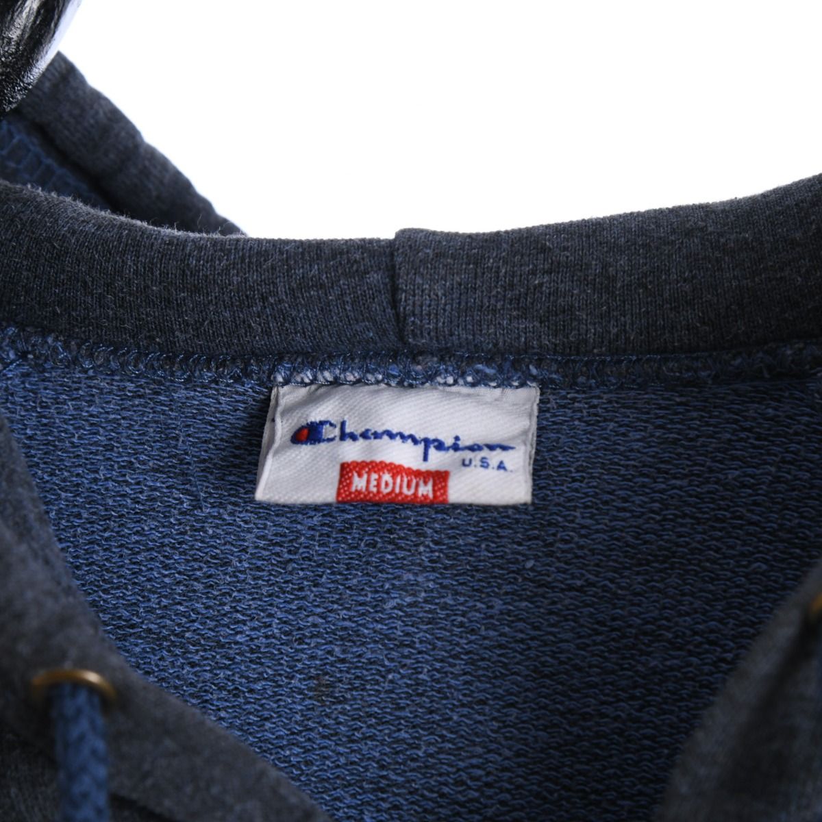 90s Champion Tape Logo Navy Hoodie (M)