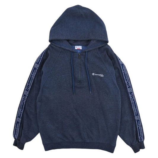 90s Champion Tape Logo Navy Hoodie (M)