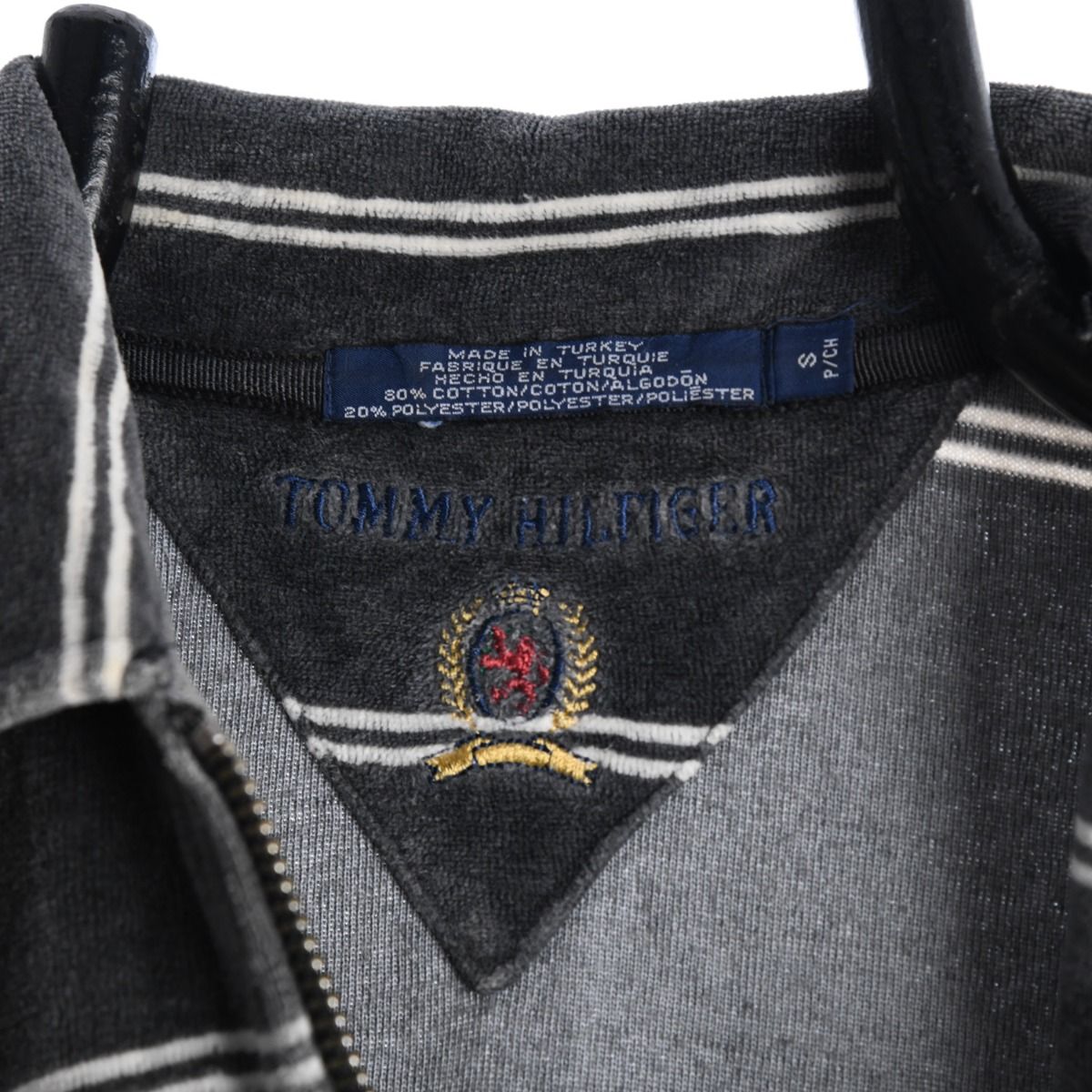 90s Tommy Hilfiger Grey Velour 1/4 Zip Sweatshirt (M)