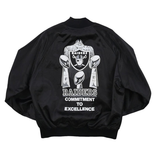 90s Oakland Raiders Black Satin Thin Varsity Jacket (M)