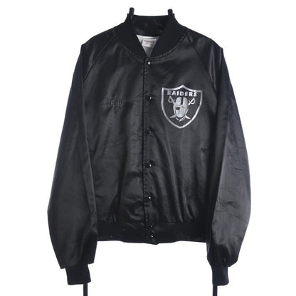 90s Oakland Raiders Black Satin Thin Varsity Jacket (M)