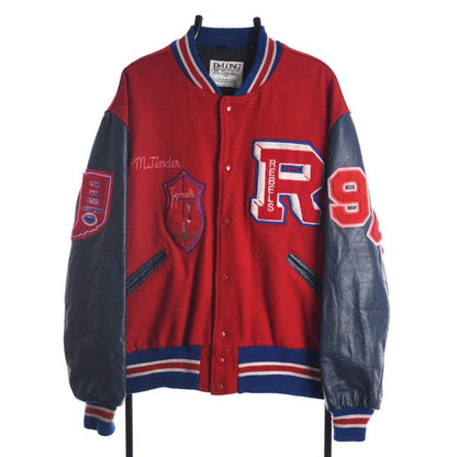 90s DeLong College Red Wool Varsity Jacket (XXL)