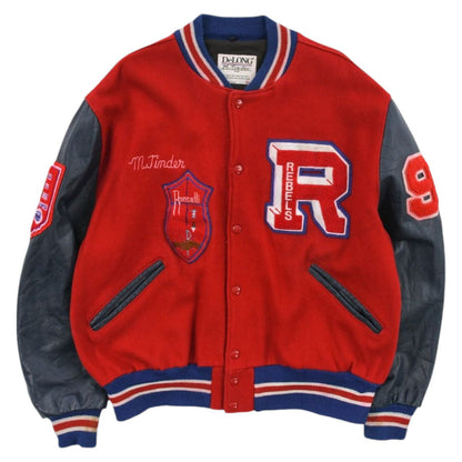 90s DeLong College Red Wool Varsity Jacket (XXL)