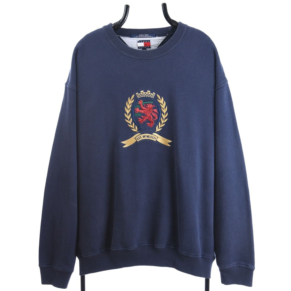 90s Tommy Hilfiger Navy Embroidered Sweatshirt (XL)