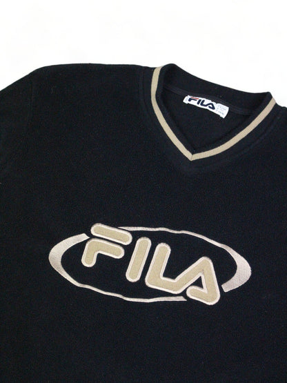 90s Fila Black Embroidered Fleece Sweatshirt (XL)